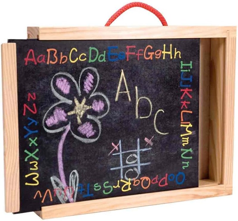 Schylling Chalkboard and Whiteboard Briefcase - Double-Sided Wooden Case with Storage Inside - Includes Colored Chalk, Dry-Erase Marker, and Eraser - Ages 3 and Up - Image 1